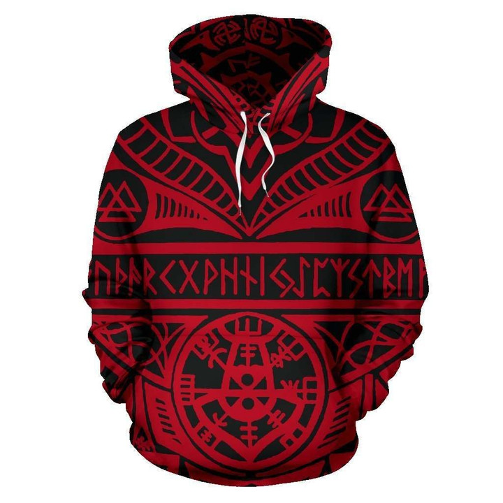 Viking Tattoos™ All Over Hoodie Red K4