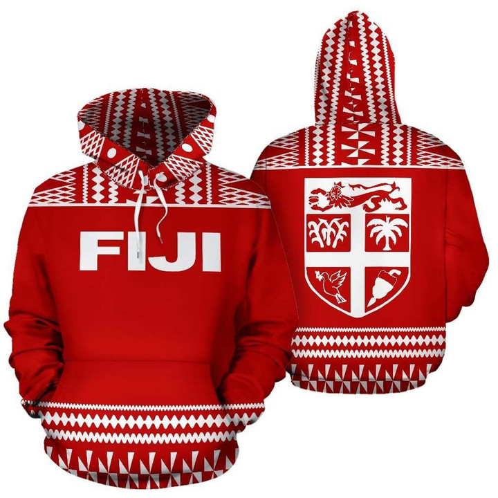 Fiji Tapa All Over Zip-Up Hoodie - Red And White Version - BN09