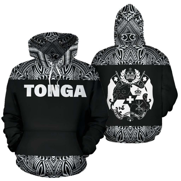 Tonga All Over Hoodie - Polynesian Black And White - BN09