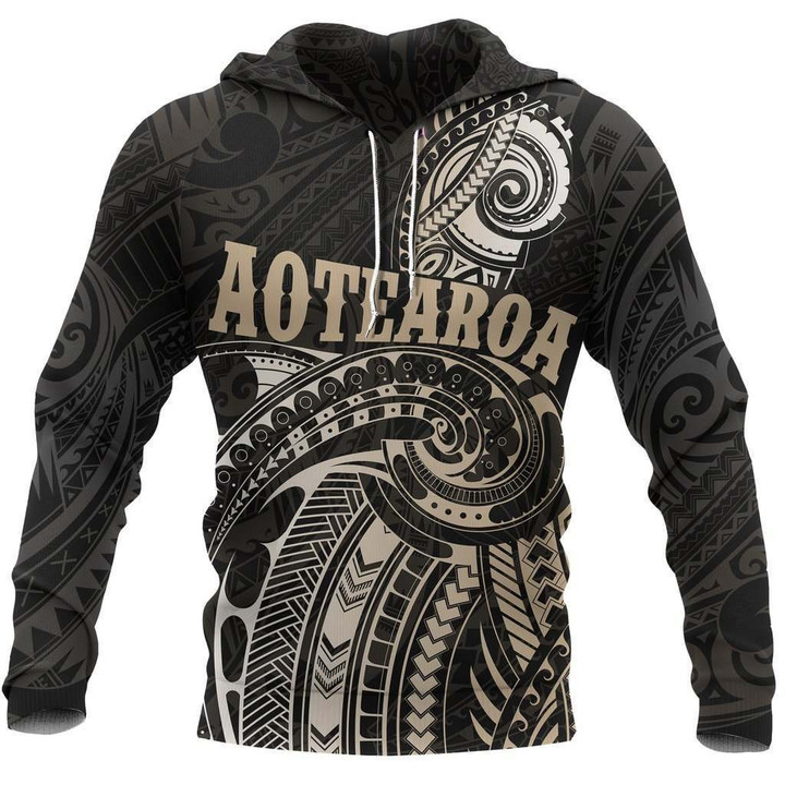 Maori Tattoo with Map New Zealand All Over Hoodie NVD