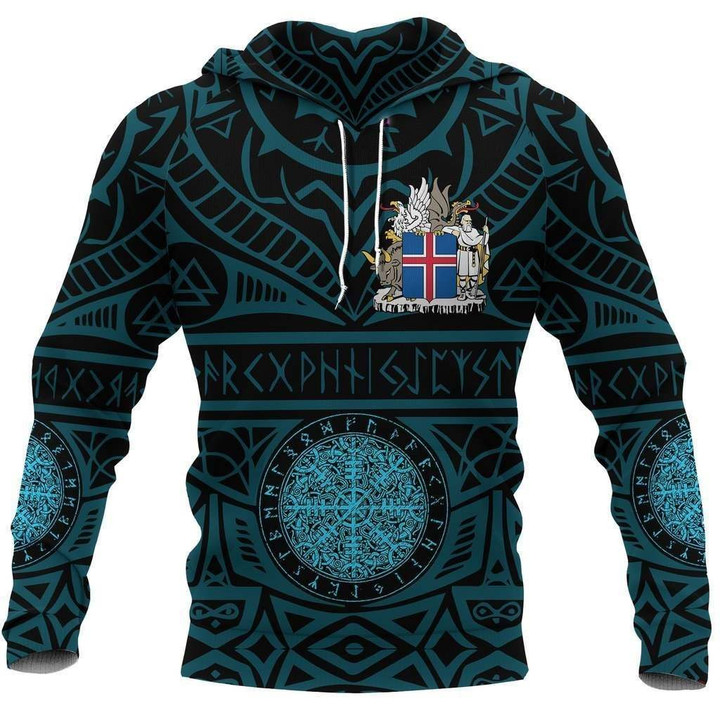 Iceland Vikings Tattoo All Over Hoodie Blue