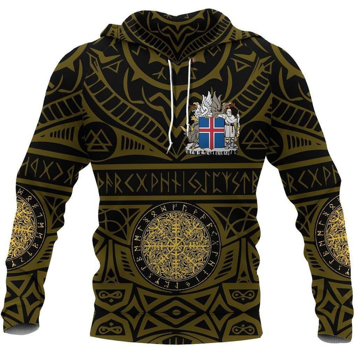 Iceland Vikings Tattoo All Over Hoodie Yellow