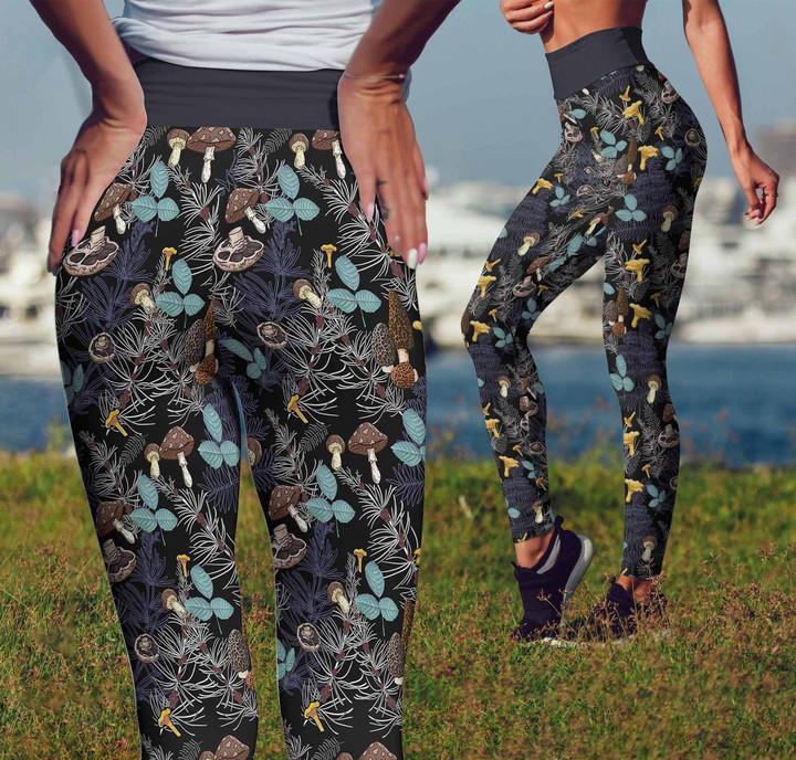 3D All Over Print Mushrooms and leaves of forest trees Legging Waisband Hight HD510