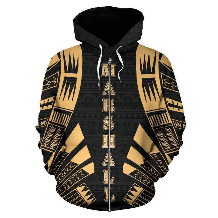 Marshall Islands All Over Zip-Up Hoodie - Gold Tattoo Style NVD1178