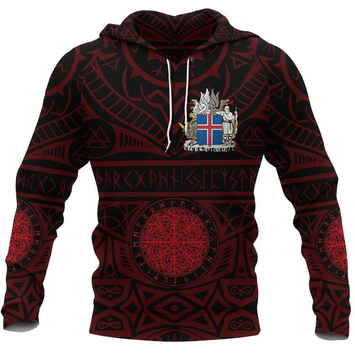 Iceland Vikings Tattoo All Over Hoodie Red