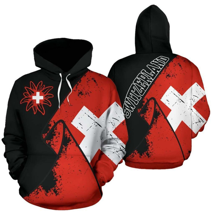 Switzerland Special Grunge Flag Pullover Hoodie NNK7