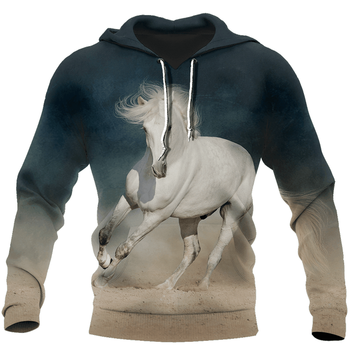 3D Beautiful White Horse Shirt - Winter Set for Men and Women JJ051206