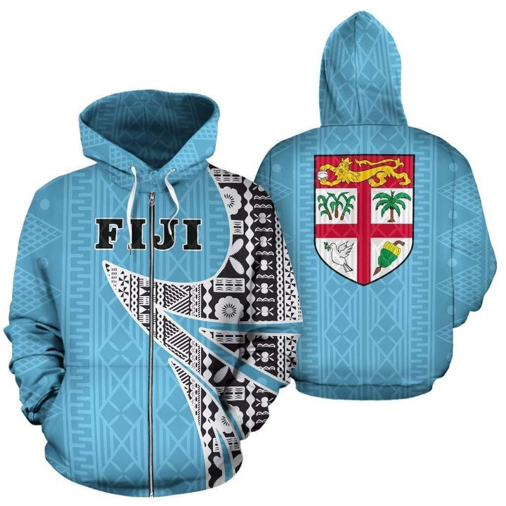 Fiji Coat Of Arms Polynesian Zip-Up Hoodie - Warrior Style NNK
