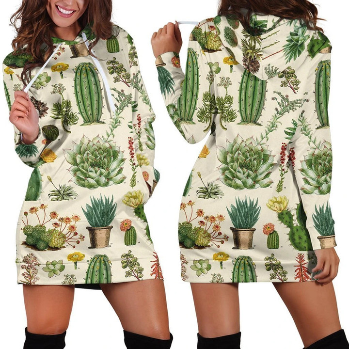 3D All Over Cacti Hoodie Dress