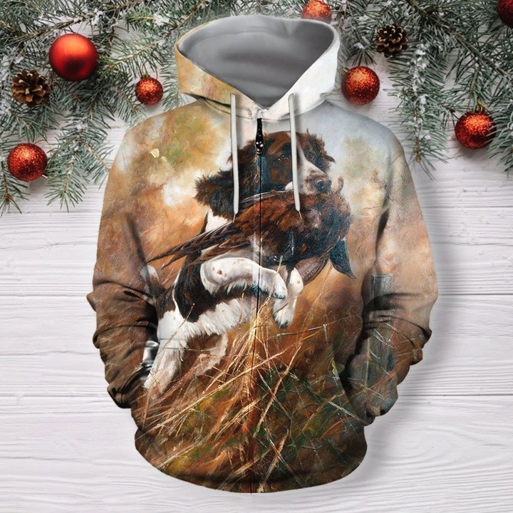 3D All Over Print Hunting Dog Pheasant Shirt Hoodie-Apparel-MP-Zipped Hoodie-S-Vibe Cosy™
