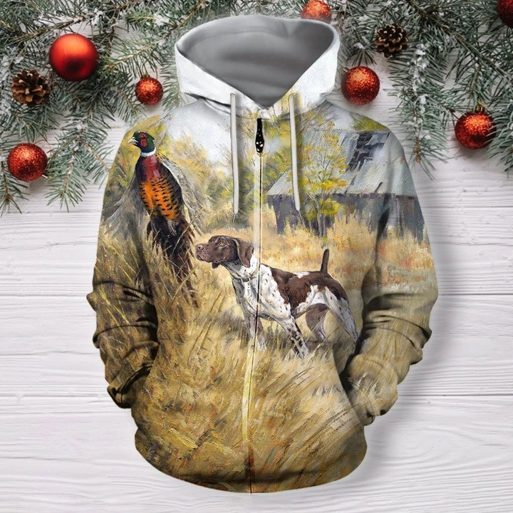 3D All Over Print Hunting Dog Pheasant Shirts Hoodie MP-Apparel-MP-Zipped Hoodie-S-Vibe Cosy™