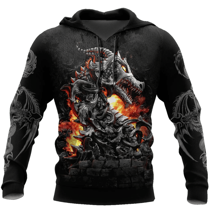 3D Armor Tattoo and Dungeon Dragon Hoodie HAC140103-Apparel-NM-Hoodie-S-Vibe Cosy™