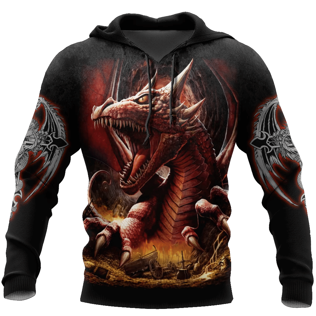 3D Armor Tattoo and Dungeon Dragon Hoodie HAC140101-Apparel-NM-Hoodie-S-Vibe Cosy™