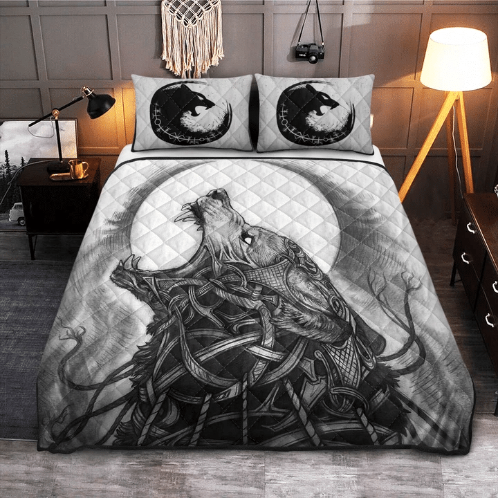 Viking Norse mythology Nordic Wolf Tattoo Quilt Bed Set #V