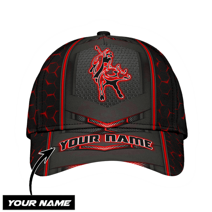 Personalized Name Bull Riding Classic Cap Red Neon