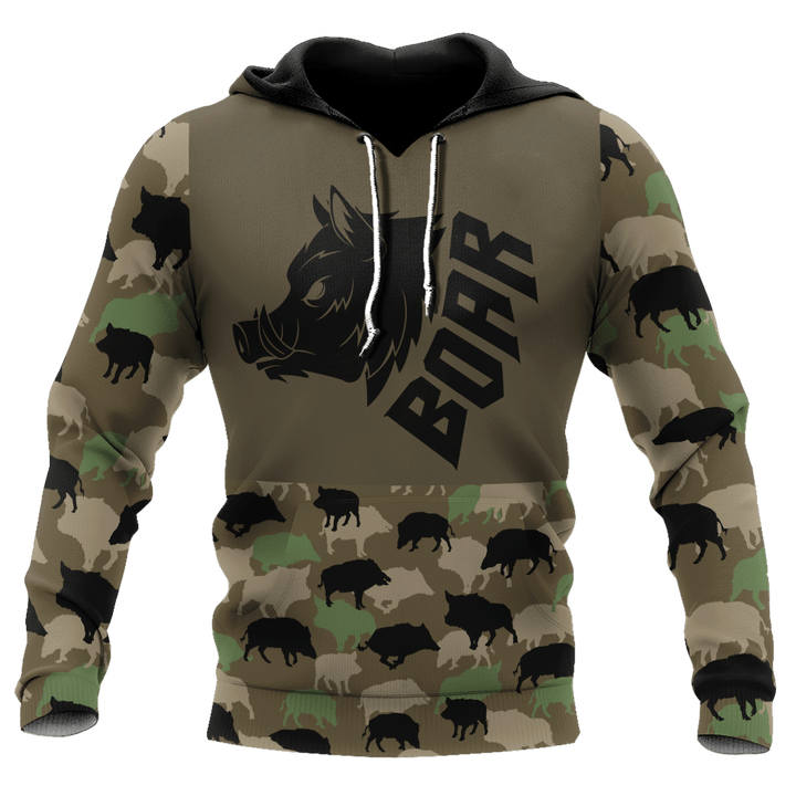 Boar Hunting Dark Green Camo 3D All Over Printed Shirt