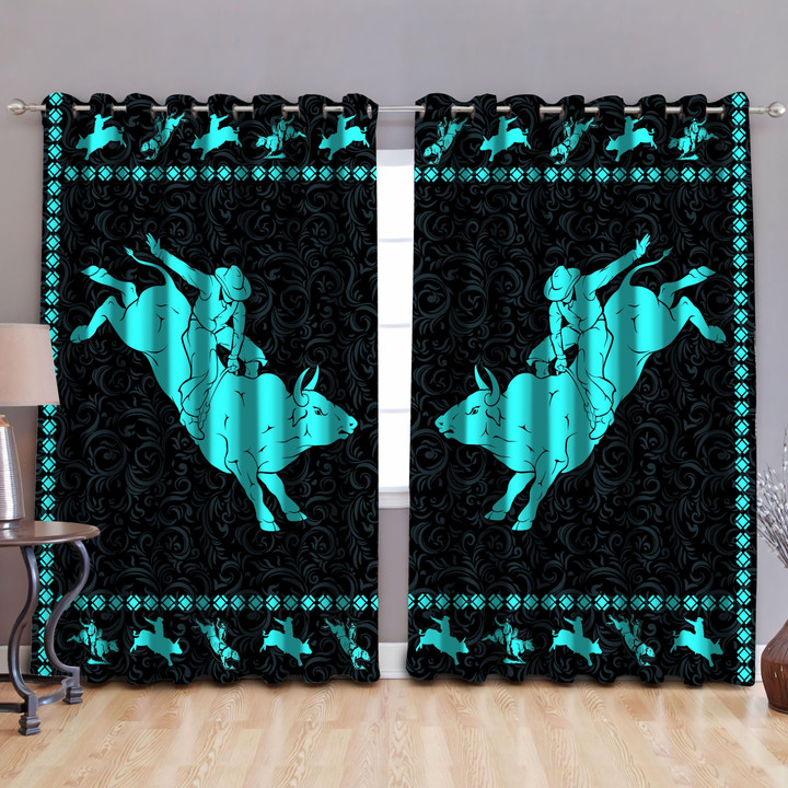 Bull Riding 3D All Over Printed Window Curtains Blue