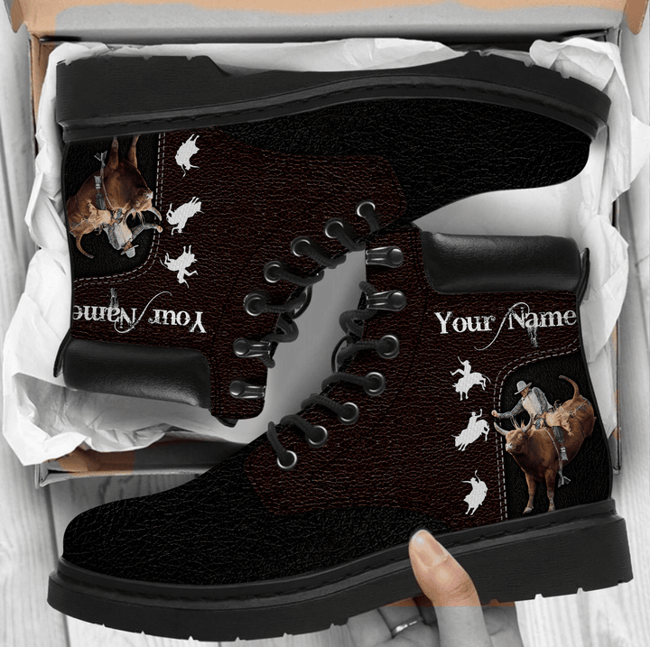 Customize Name 3D Black Bull Riding Boots