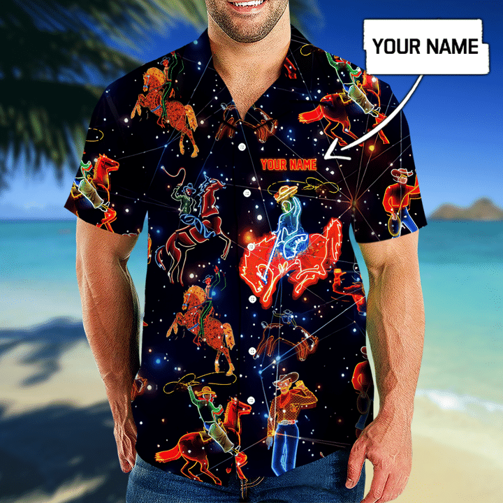 Personalized Name Rodeo Tropical Hawaii Shirt Galaxy Pattern