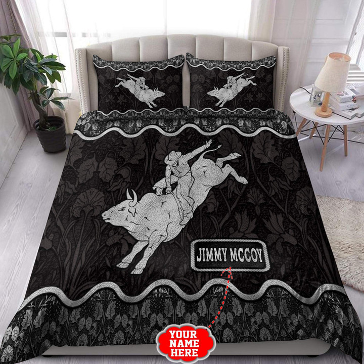 Personalized Name Bull Riding Rodeo Bedding Set Black Ver