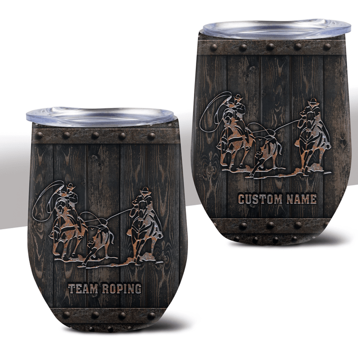 Personalized Name Rodeo Wine Tumbler Team Roping