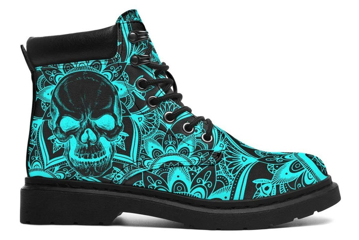 3D Skull Boots Blue Neon Skull