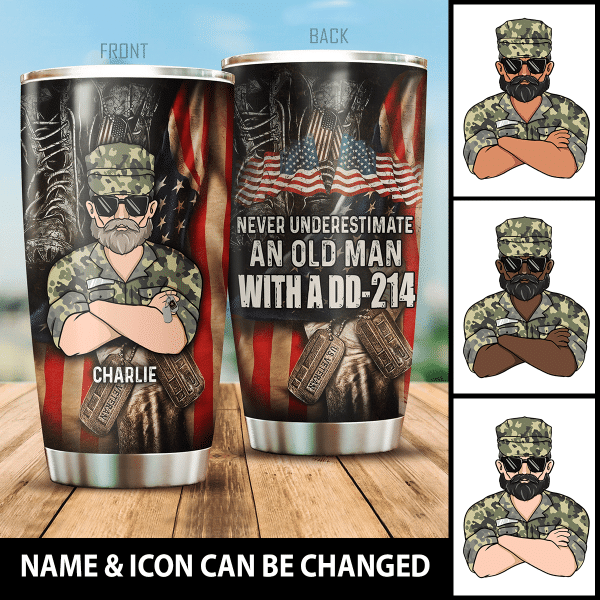 Never Underestimate An Old Man Personalized Tumbler, Best Gift For Veterans Day