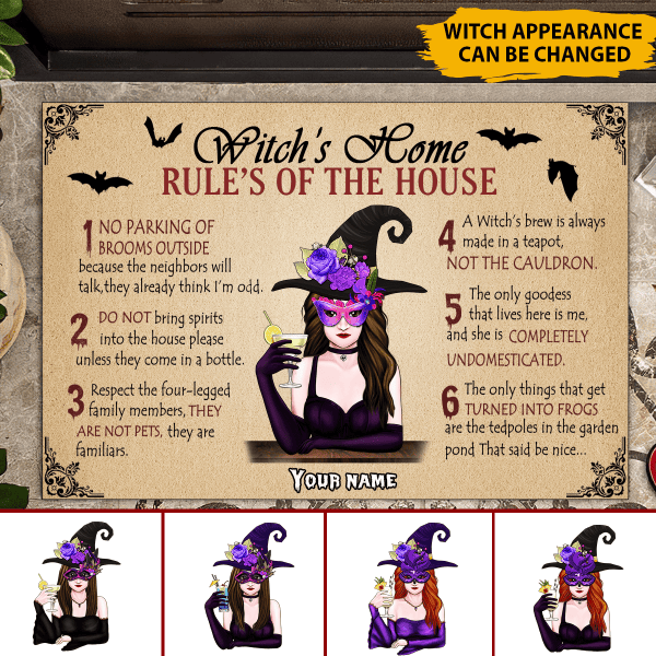 Witch's Home Rules Of The House Customized Doormat, Best Gifts For Halloween Home Decoration