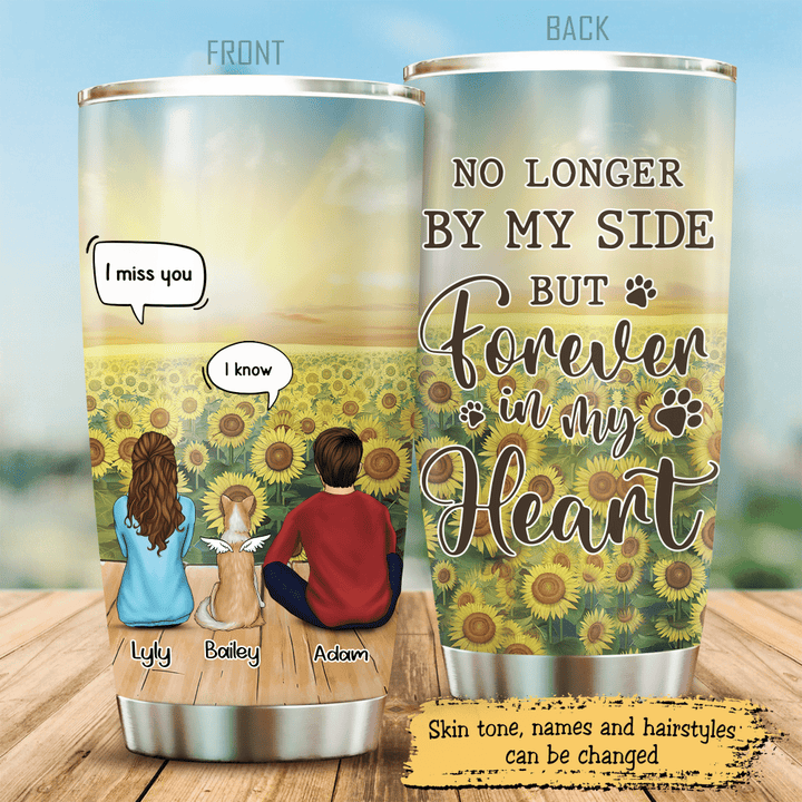 No Longer By My Side But Forever In My Heart, Gift For Dog Lovers, Customized Stainless Steel Tumbler For Dog Lovers, Memorial Gifts