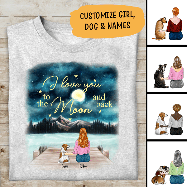 I Love You To The Moon And Back Personalized T-Shirt, Mug, Matte Canvas, Canvas Throw Pillow, Special Gifts For Dog Lovers