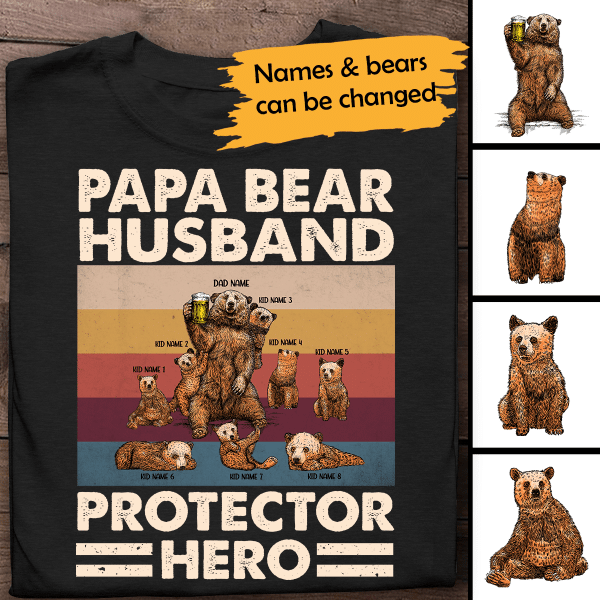 Papa Bear Husband Protector Hero Personalized T-shirt Gift For Dad Father Bonus Dad