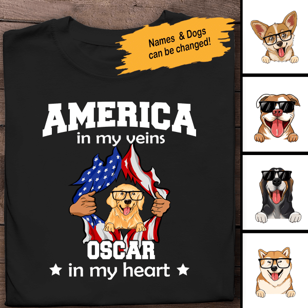America In My Veins, In My Heart Personalized T-Shirt, Best Gift For Dog Lovers