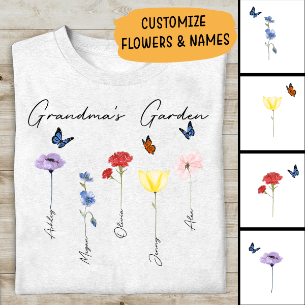 Family Watercolor Flowers Personalized T-Shirt, Best Gift For Grandma And Mom