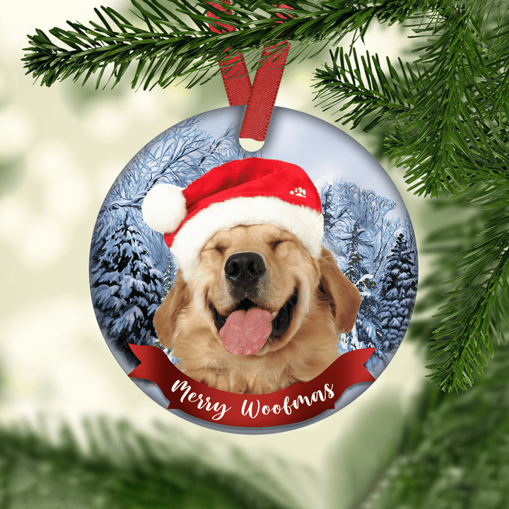 Merry Woofmas Customized Dog Photo Ornament, Christmas Gifts For Dog Lovers