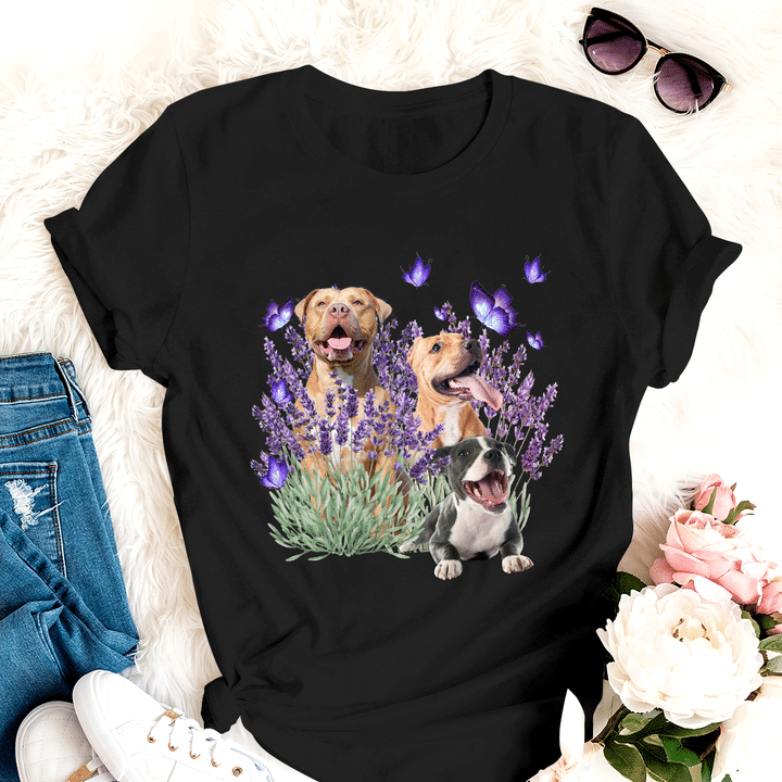 Dog T-shirt Pitbull And Flowers