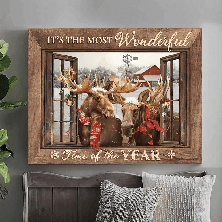 It's The Most Wonderful Time Of The Year Moose Christmas Canvas Poster Best Gift For Friend