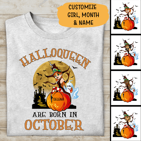 Halloween T-shirt Halloqueen Are Born In October Personalized T-shirt For Girl Friends