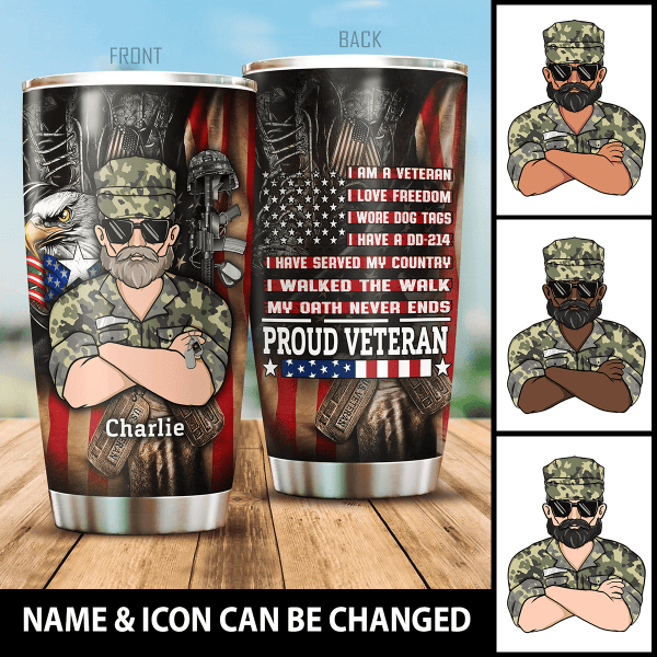 I Am A Veteran I Love Freedom I Wore Dog Tags Personalized Tumbler Best Gift For Dad Papa Grandpa