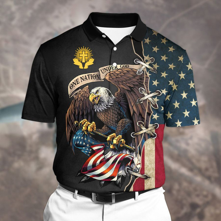 Premium Unique Veteran Polo All Over Printed Shirt Eagle