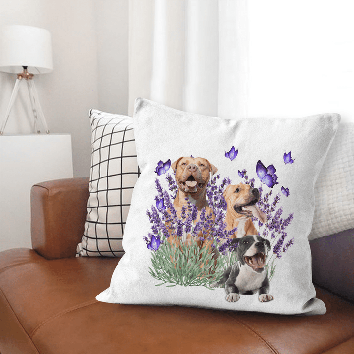 Home Decor Canvas Throw Pillow Purple Pillow Pitbull Dog Best Gift Family
