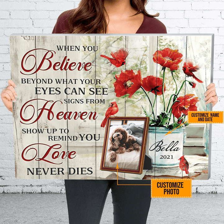 When You Believe Beyond What Your Eyes Can See Signs From Heaven Pet Picture Frame Canvas Memorial Gifts