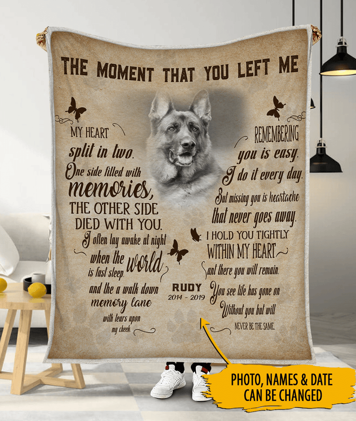 The Moment That You Left Me My Heart Split In Two Customized Pet Photo Blanket Memorial Gift
