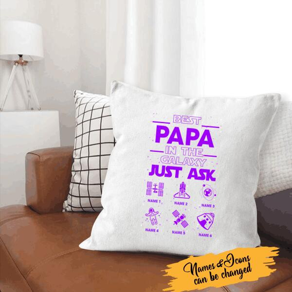 Best Papa In The Galaxy Personalized Canvas Throw Pillow