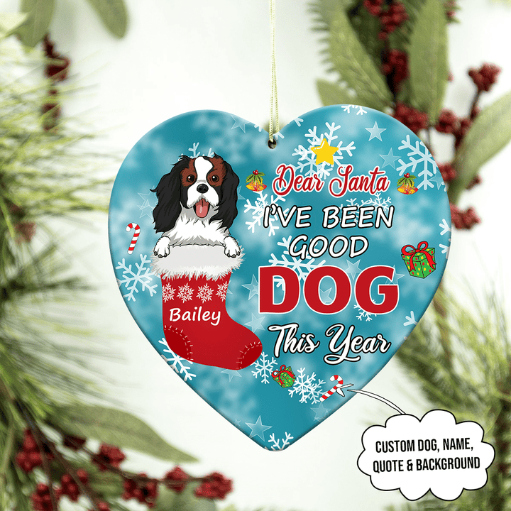 Dear Santa Customized Dog Breeds Heart Ornament, Christmas Gifts For Dog Lovers No 02