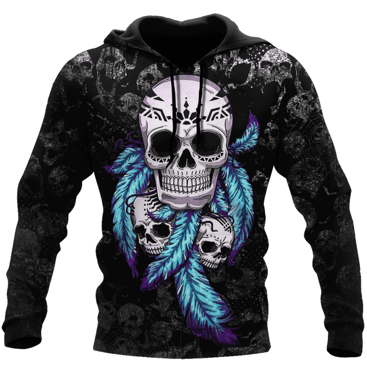 Skull Blue Feathers 3D All Over Printed Shirts
