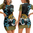 Jacksonville Jaguars Casual Short Sleeve Bodycon Mini Dress BG46