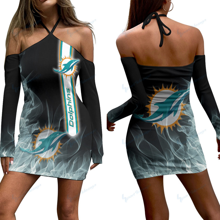 Miami Dolphins Halter Lace-up Dress 17