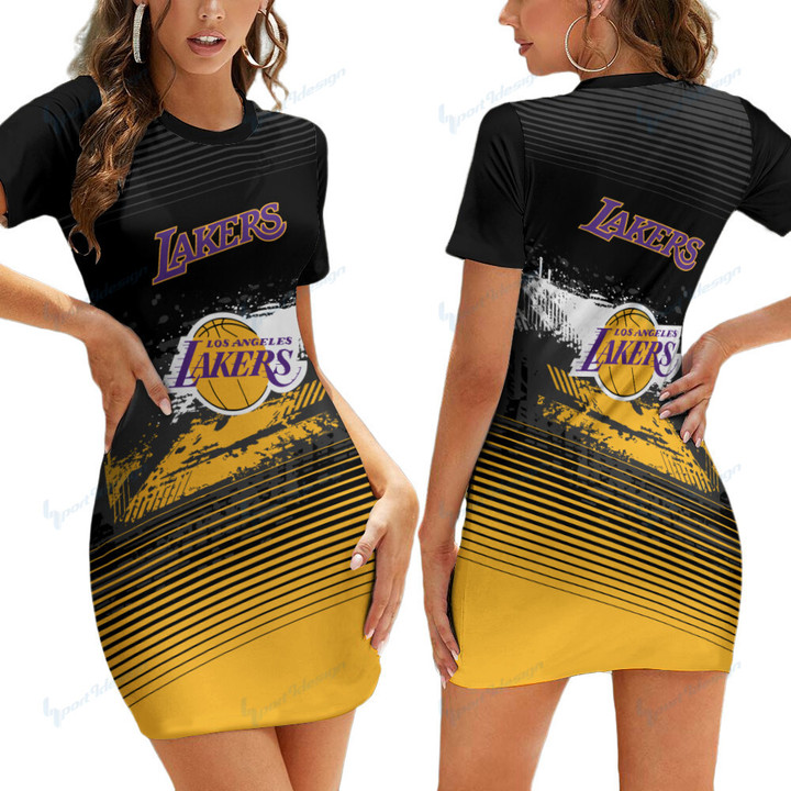Los Angeles Lakers Casual Short Sleeve Bodycon Mini Dress BG06