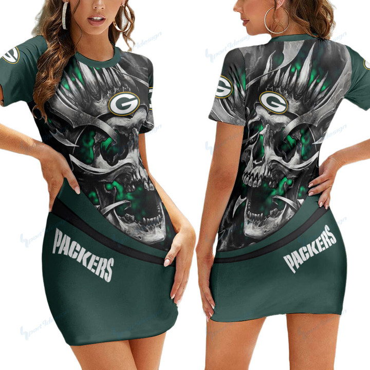 Green Bay Packers Casual Short Sleeve Bodycon Mini Dress BG17