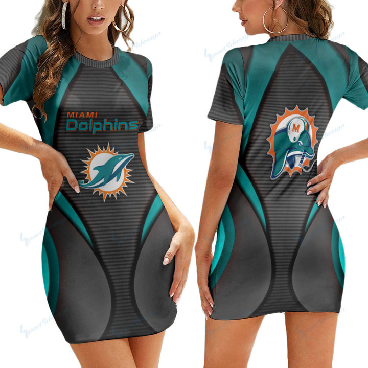 Miami Dolphins Casual Short Sleeve Bodycon Mini Dress BG87